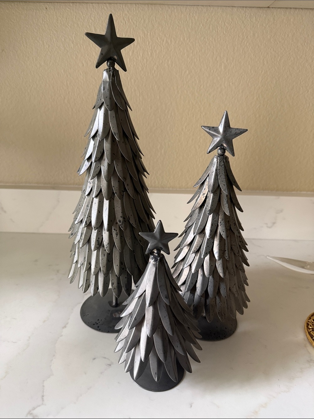 Pottery Barn Galvanized Metal Christmas Trees with Stars Set of 3